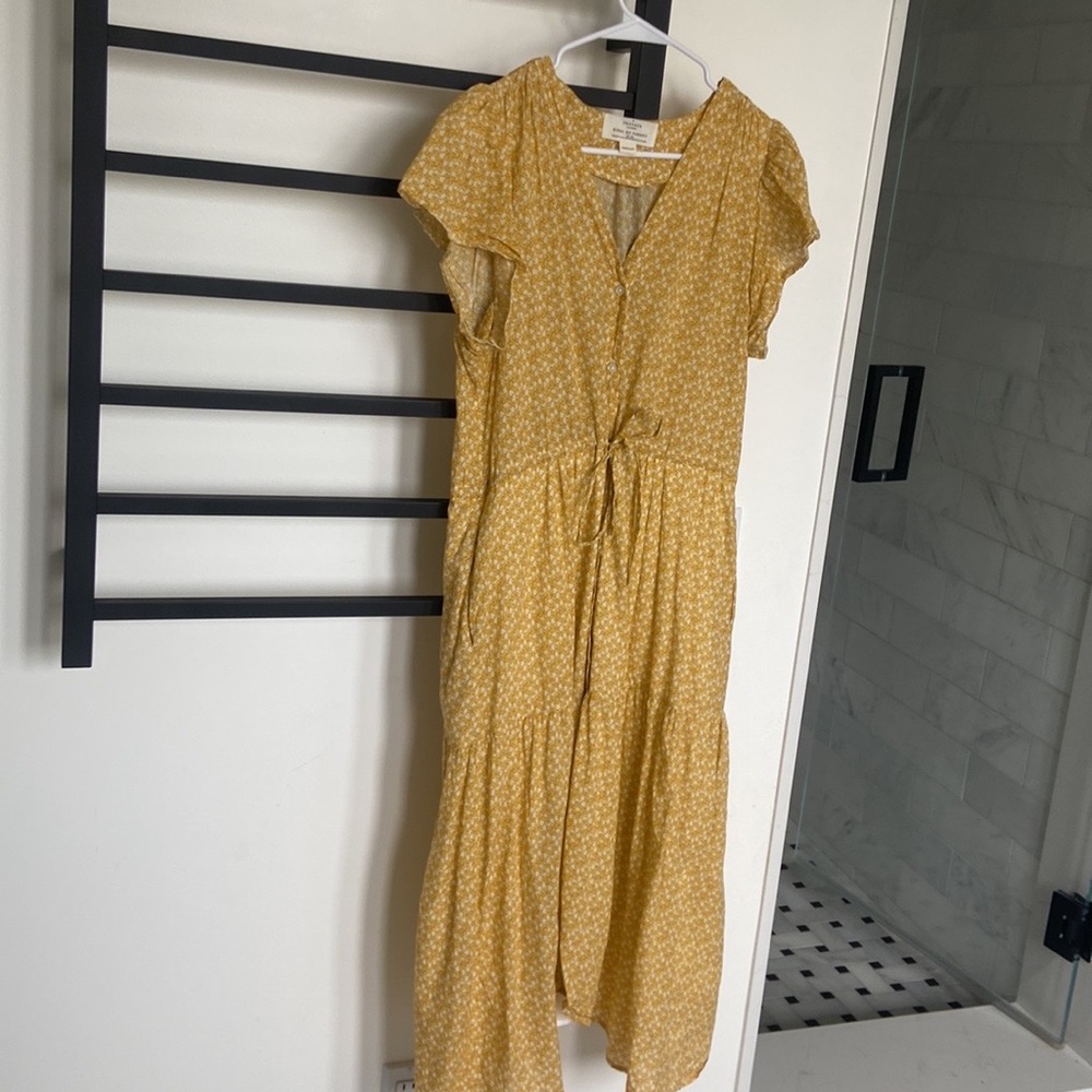 Trovata birds of paradis yellow midi dress